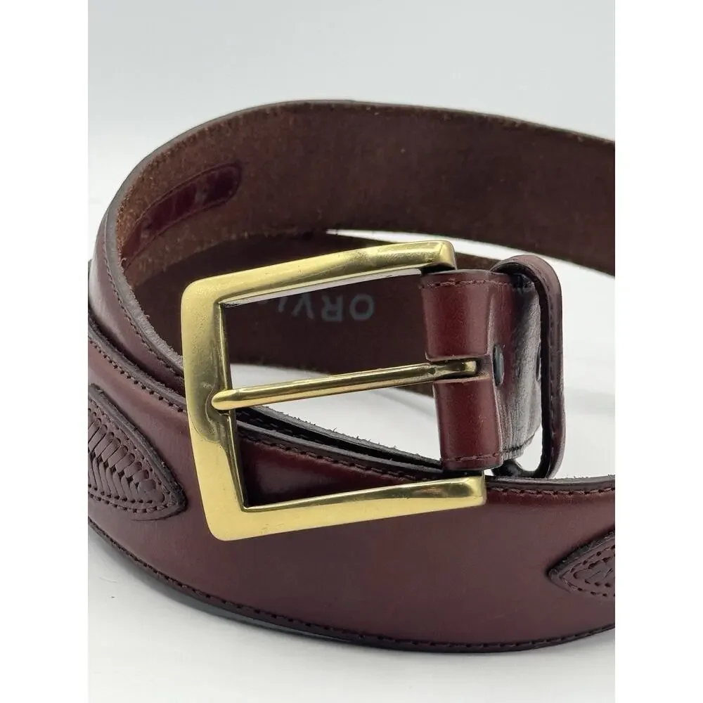 Orvis Mens Shotshell Belt Size 34 Brown Leather Brass Buckle Concho Braided Hunt